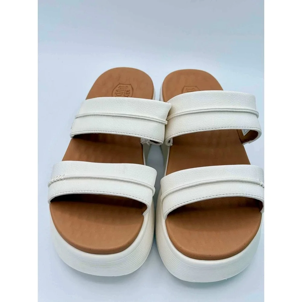 HEYDUDE Austin Slide Classic Platform Sandals Ivory White Womens Size 9 New